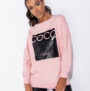 Pink Coco Print Oversized Sweatshirt One Size Fits